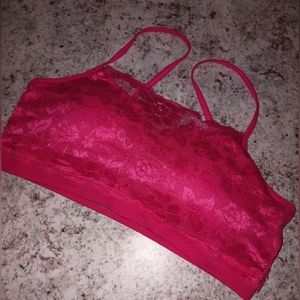 New Pink lace bralette with floral print and hearts one size